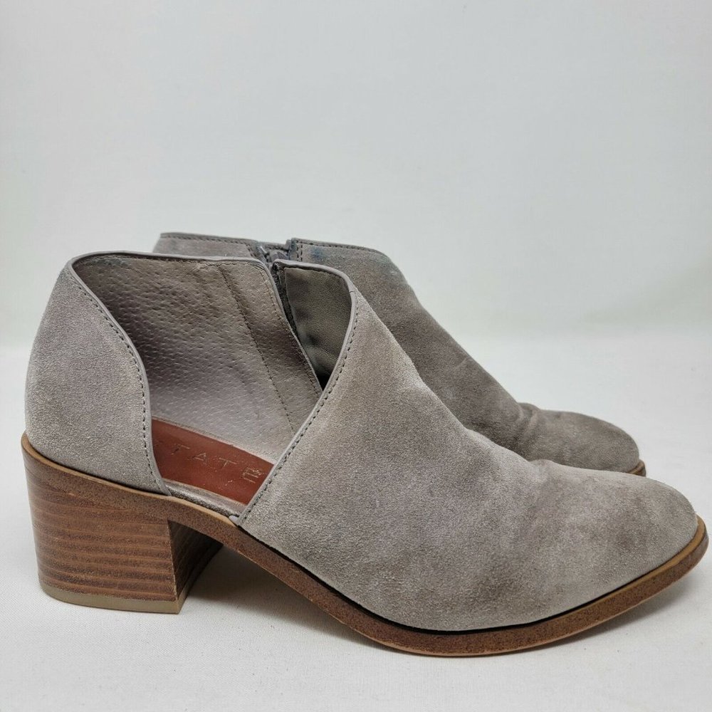 1.STATE Isak Taupe Curvy Side Cutout Block Heel Half D'Orsay Pointy Bootie Sz 8